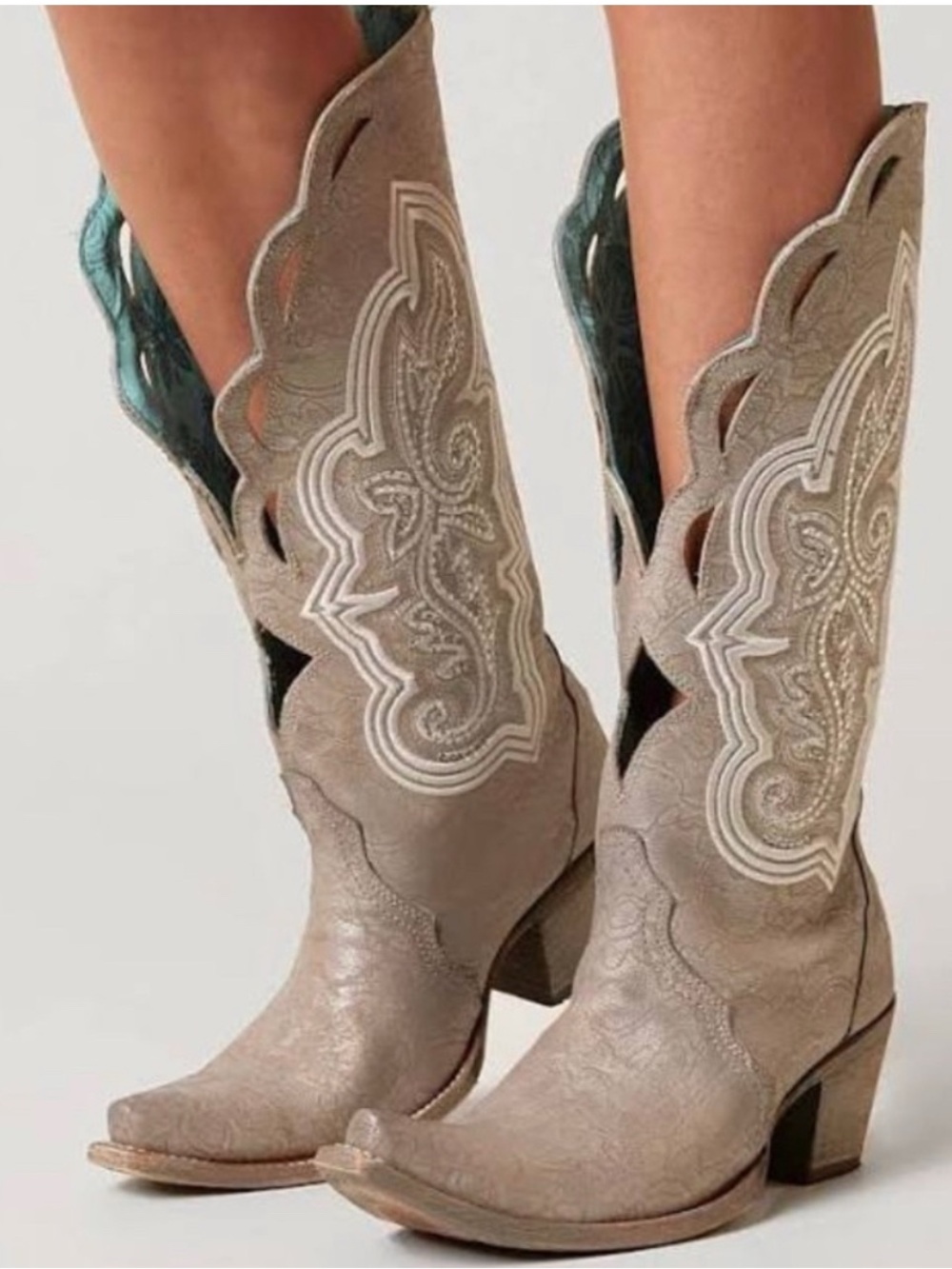 Corral Womens Wedding Silver Embroidery and Swarovski Studded Boots Size 8.5M